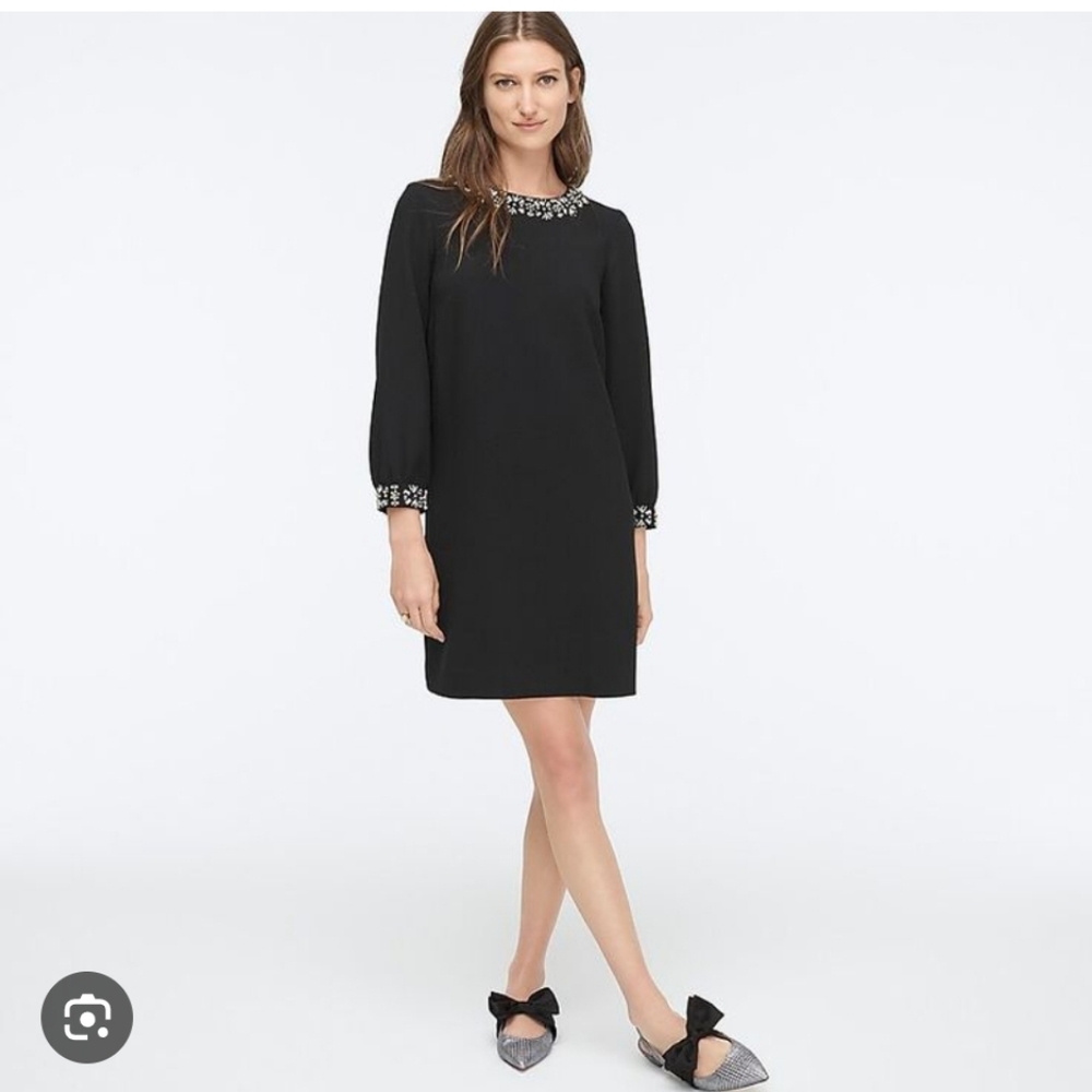J Crew Jewel Embellished Long Sleeve Shift Dress Size 00 AF426